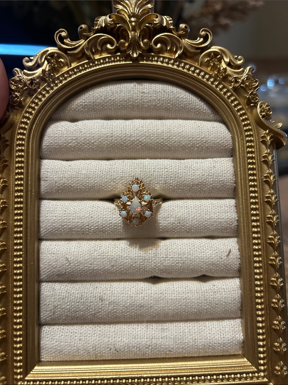 Opal Cluster Pear Shaped Ring Solid Yellow Gold